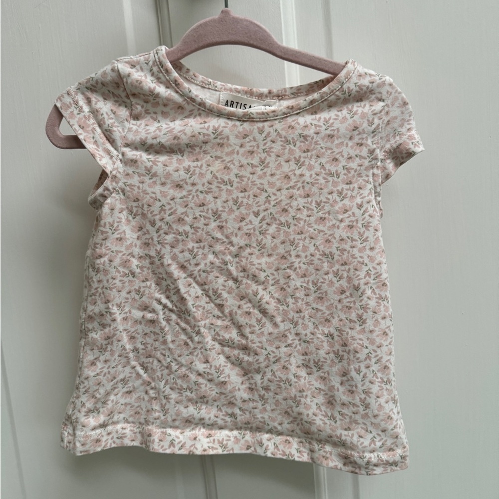 Artisan NY 12M White & Pink Floral Girls Short Sleeve T-Shirt Blouse